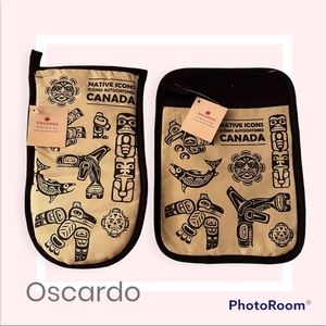 Brand new Oscardo Kitchen Mitt and Pot Holder “Native Icons” Collection